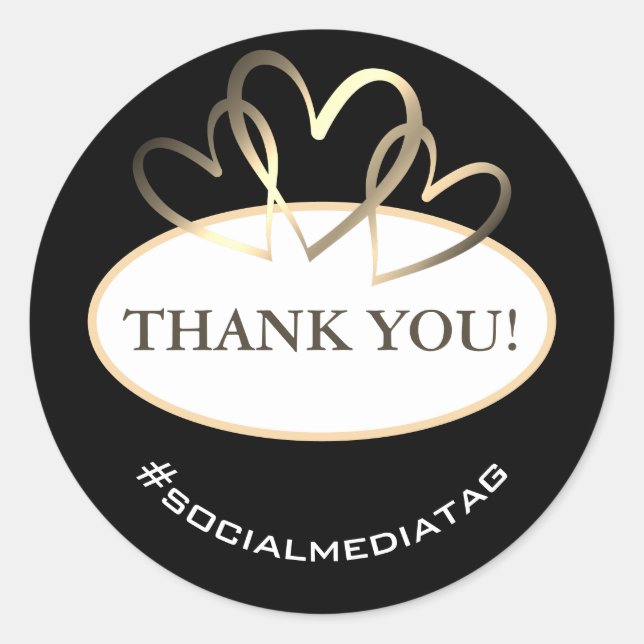Adesivo Redondo Corações redondos elegantes, Ouros, obrigado, etiq (Frente)