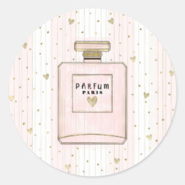 Adesivo Redondo Corações Rosa e Dourado Paris Perfume Chic Moda