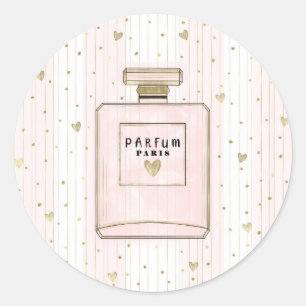 Adesivo Redondo Corações Rosa e Dourado Paris Perfume Chic Moda
