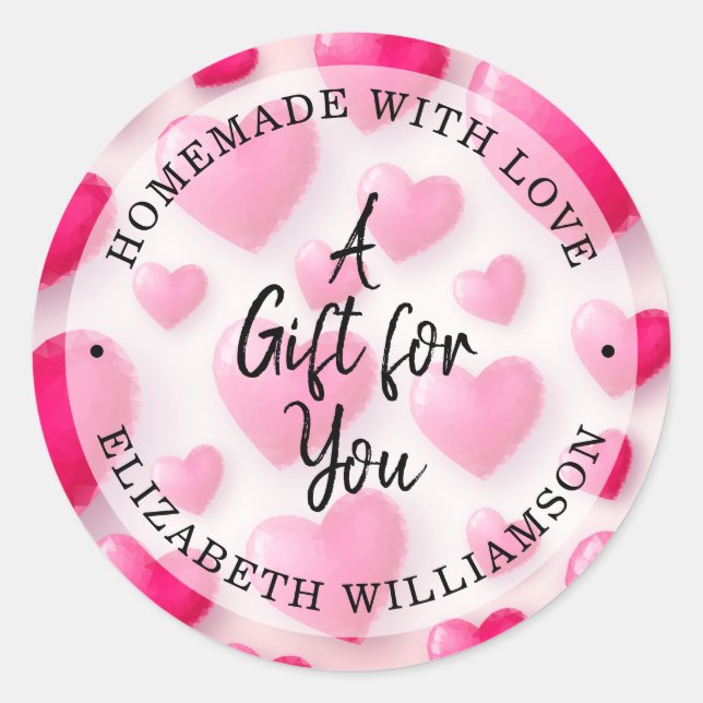 Adesivo Redondo Corações Rosa Homemado com Amor (Frente)