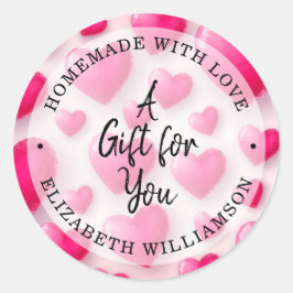 Adesivo Redondo Corações Rosa Homemado com Amor