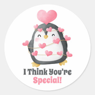 Adesivo Redondo Corações Rosa Pinguins Dia de os namorados de sala