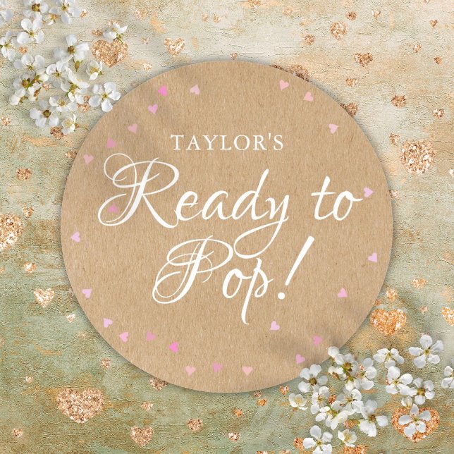 Adesivo Redondo Corações Rosa-Rosa Russo Preparado para Pop (Rustic Kraft Cute Pink Hearts Ready to Pop Classic Round Sticker)