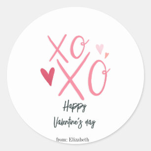 Adesivo Redondo Corações Rosa "XOXO" Feliz Dia dos Namorados