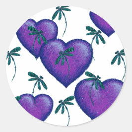 Adesivo Redondo Corações Roxos e Dragões