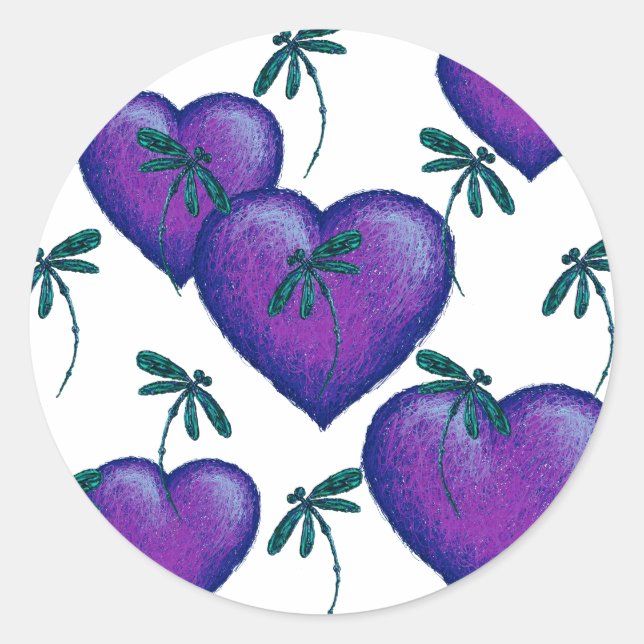 Adesivo Redondo Corações Roxos e Dragões (Frente)