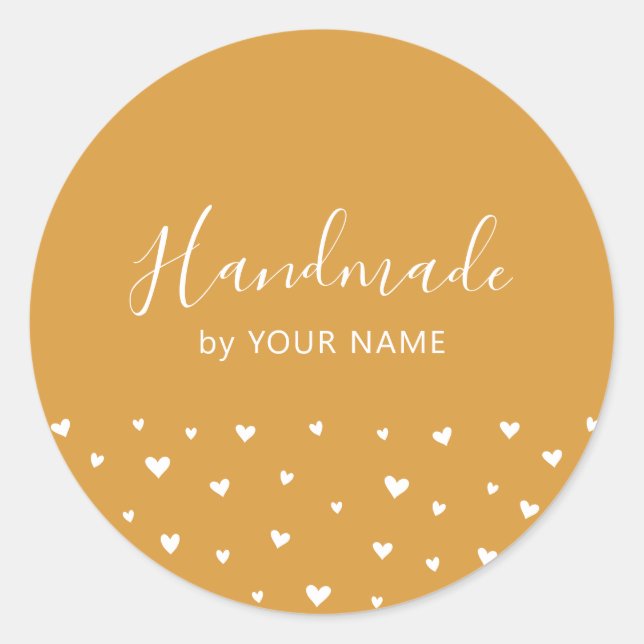 Adesivo Redondo Corações Simples Amarelo Cardiões Feitos à mão (Frente)