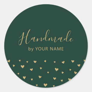 Adesivo Redondo Corações Verdes Simples Corações Feitos à mão