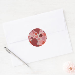Adesivo Redondo corações vermelho e rosa