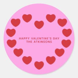 Adesivo Redondo Corações vermelhos, cor-de-rosa, moderno Dia de os