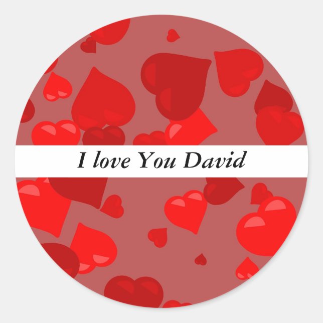 Adesivo Redondo Corações Vermelhos, Eu te amo David (Frente)