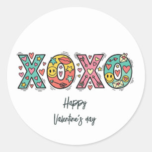 Adesivo Redondo Corações "XOXO" Caprichosos Feliz Dia dos Namorado