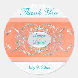 Adesivo Redondo Coral, Aqua e Cinza 1,5" redonda Obrigado Sticker