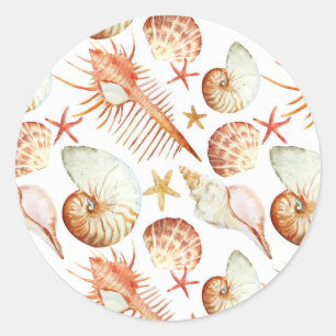 Adesivo Redondo Coral Com Conchas E Caranguejos
