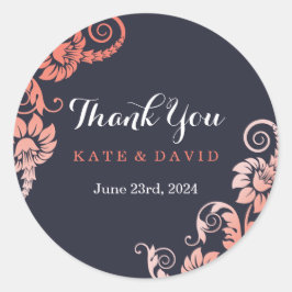 Adesivo Redondo Coral Elegante e Azul, obrigado