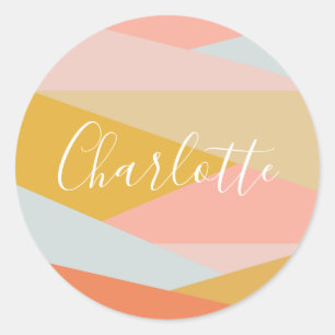 Adesivo Redondo Coral Personalizado de Bloco Geométrico Moderno d