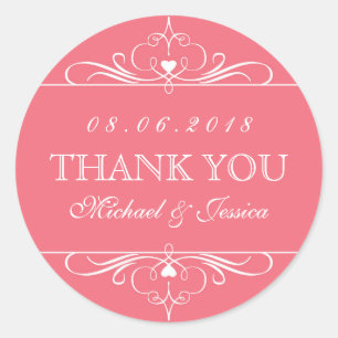 Adesivo Redondo Coral Red Swirl Floral Ornament Sticker