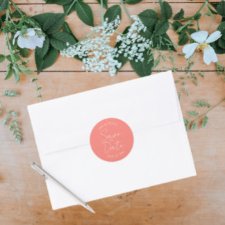 Adesivo Redondo Coral Stylized Wedding Salvar Data