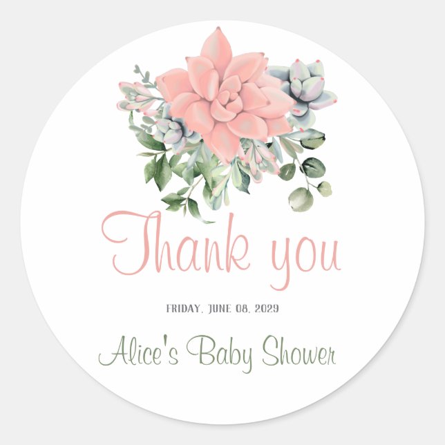 Adesivo Redondo Coral Verde Botânico Suculente Moderno (Frente)