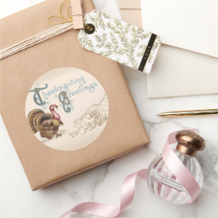 Adesivo Redondo Coral Vintage PostCard Ação de Graças Turquia