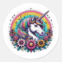 Adesivo Redondo Corante mágico Unicórnio e arco-íris