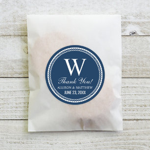 Adesivo Redondo Corda Monograma Casamento Marinha Náutica