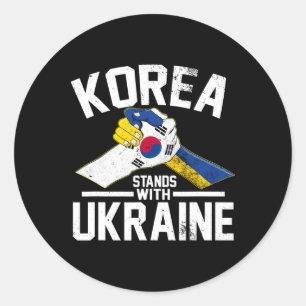Adesivo Redondo Coreia Fica Com a Ucrânia Bandeira Coreana Ucrania