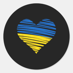 Adesivo Redondo Cores da bandeira do coração ucraniano Azul Amarel