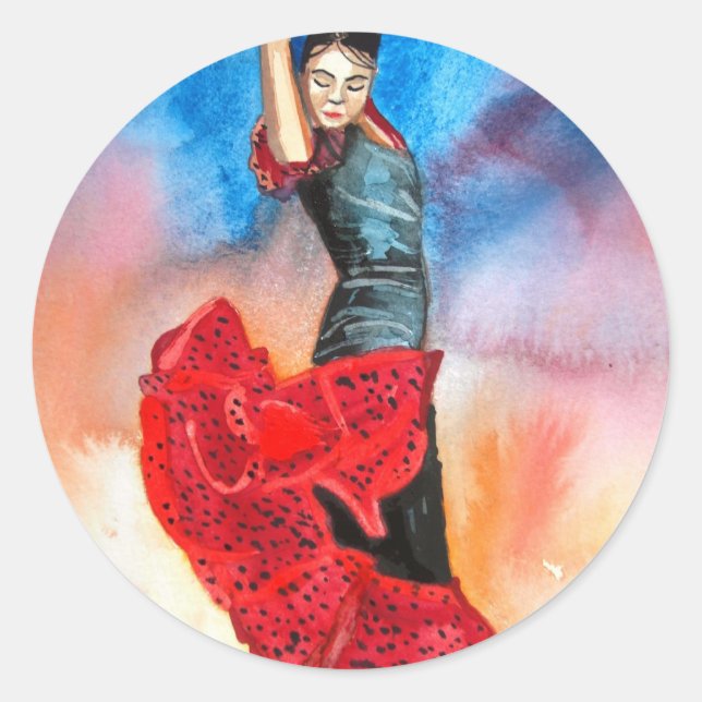 Adesivo Redondo Cores d'água FLAMENCO DANCER (Frente)