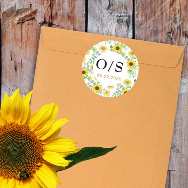 Adesivo Redondo Cores d'água Monograma de girassol (Criador carregado)