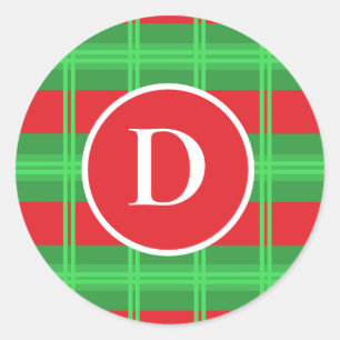Adesivo Redondo Cores de Natal do Monograma Vermelho e Verde Cores
