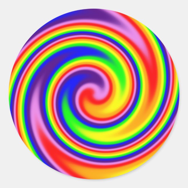 Adesivo Redondo Cores do Arco-íris Retro Hippie Foco Suave Espiral (Frente)