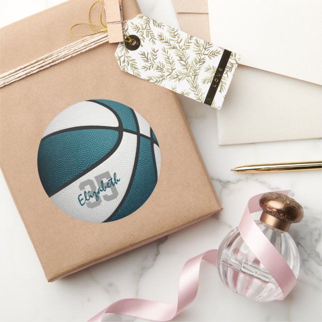 Adesivo Redondo cores do time de basquetebol para rapazes brancos (Presentear)