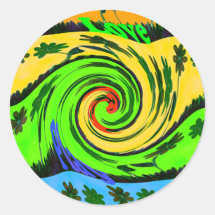 Adesivo Redondo Cores Florais Wavy Summer Wave