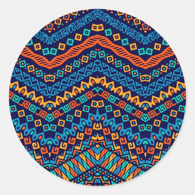 Adesivo Redondo Cores funerárias de padrão étnico africano (Frente)