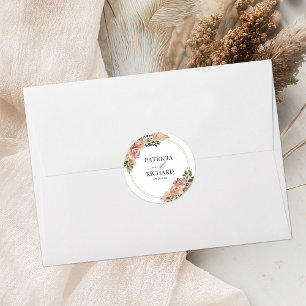 Adesivo Redondo Cores Neutras Elegantes Casamento Floral Boho