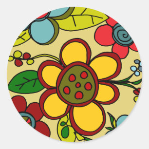 Adesivo Redondo Cores urbanas das flores retros