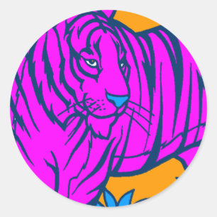 ADESIVO REDONDO COREY TIGER RETRÔ DOS ANOS 1980 TIGRE ROSA JUNGLE