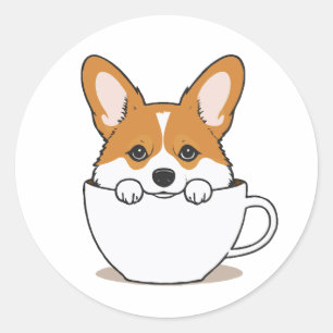 Adesivo Redondo Corgi bonito sentado no café