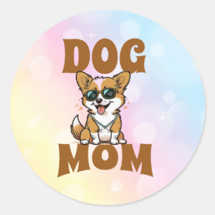 Adesivo Redondo Corgi Bonito Vestindo Óculos de Sol Mãe