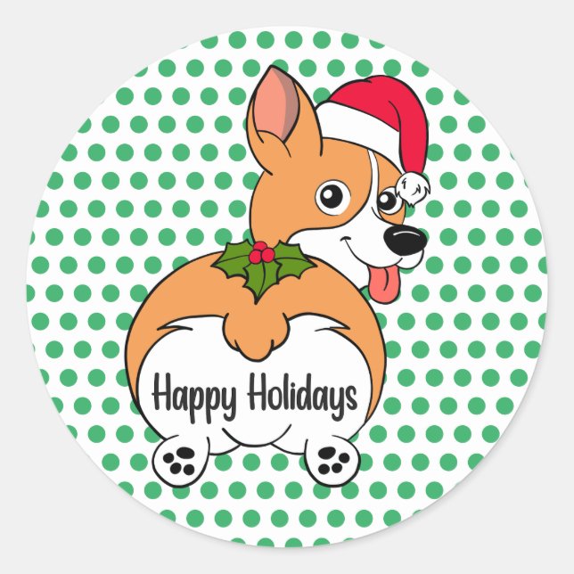 Adesivo Redondo Corgi Cachorro Natal (Frente)