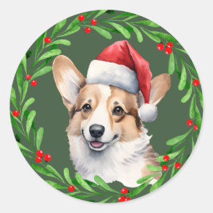Adesivo Redondo Corgi Christmas Dog Puppy Mailing