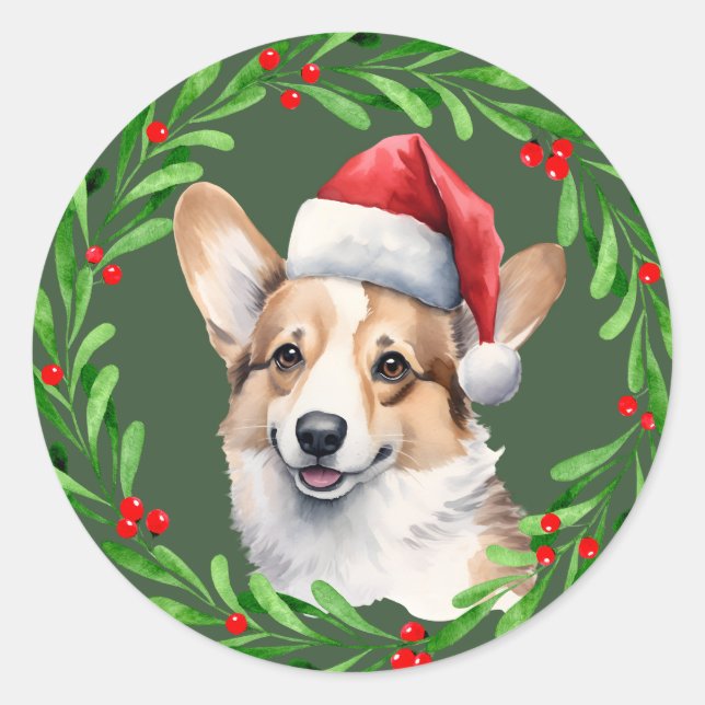 Adesivo Redondo Corgi Christmas Dog Puppy Mailing (Frente)