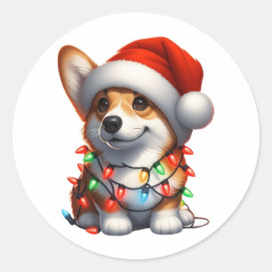 Adesivo Redondo Corgi de Natal Bonito