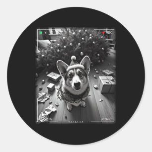 Adesivo Redondo Corgi de Natal Flagrado pela Câmera