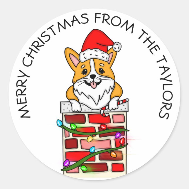 Adesivo Redondo Corgi de Natal Personalizado (Frente)