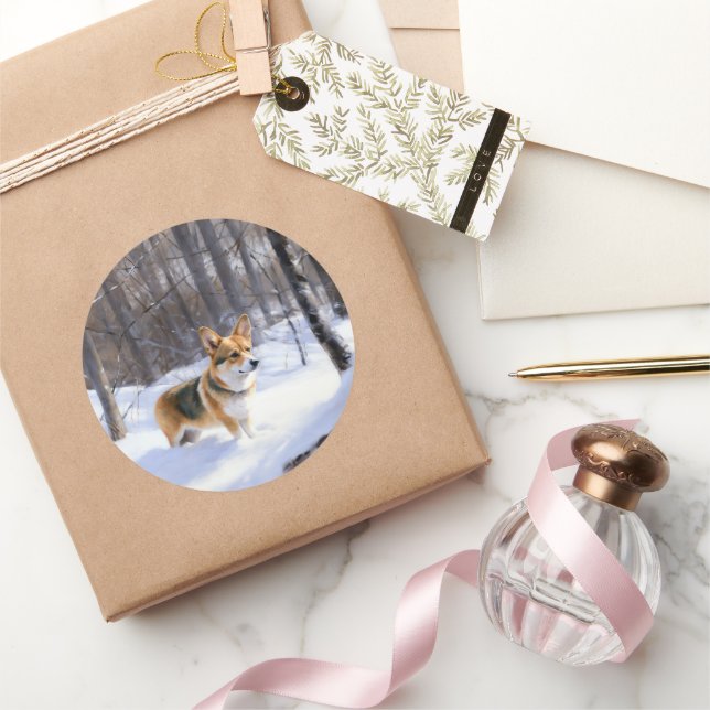 Adesivo Redondo Corgi Deixou nevar no Natal (Presentear)