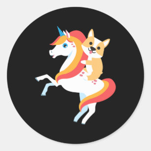 Adesivo Redondo Corgi Dirigindo Unicorn Cute Engraçado Custo do Di