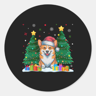 Adesivo Redondo Corgi Dog Amava Santa Hat Moletom De Natal Feio