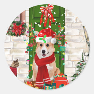 Adesivo Redondo corgi Dog Christmas